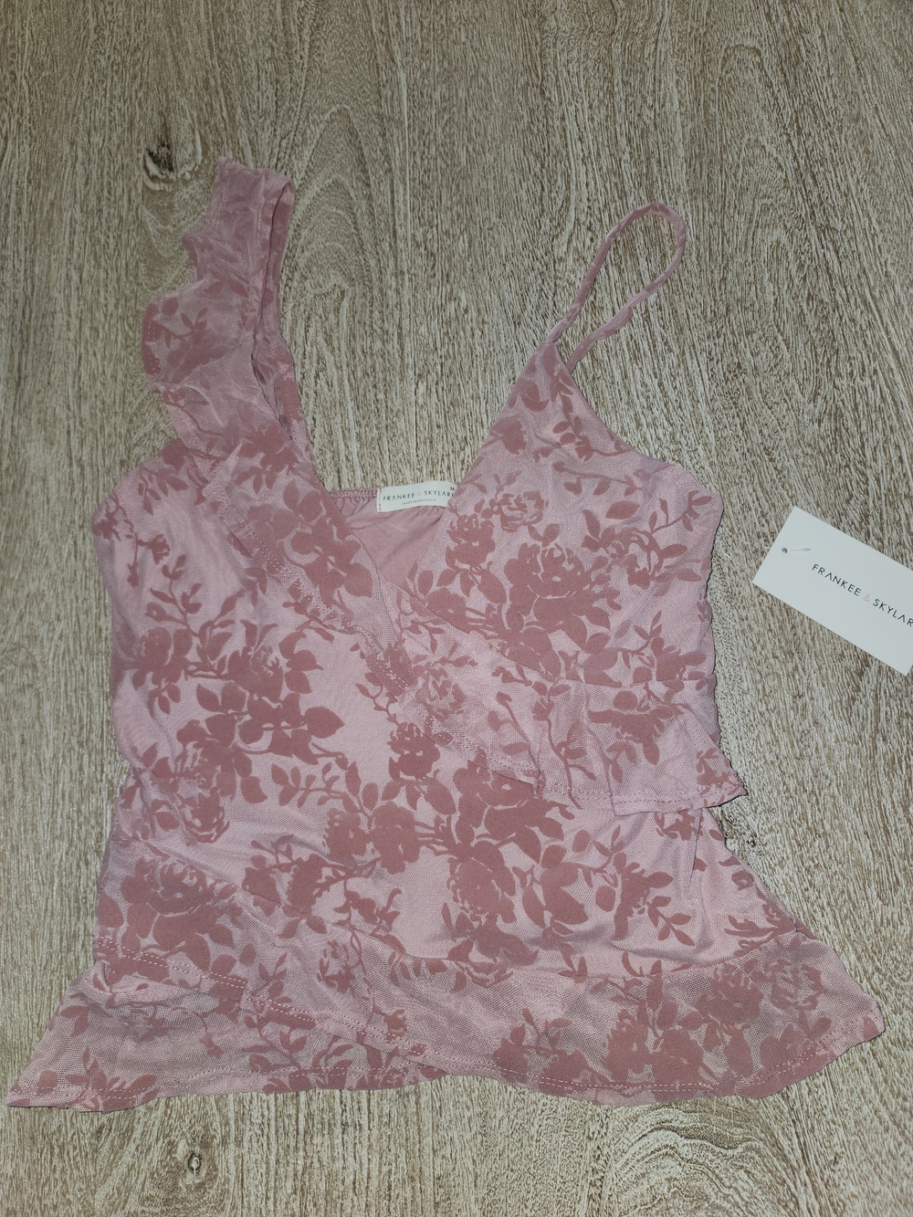 Francesca's Collections Pink Floral Ruffle V-Neck Camisole